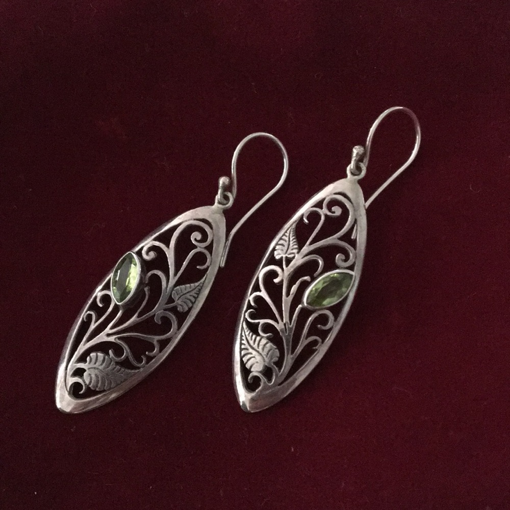 Silver earrings with green stone